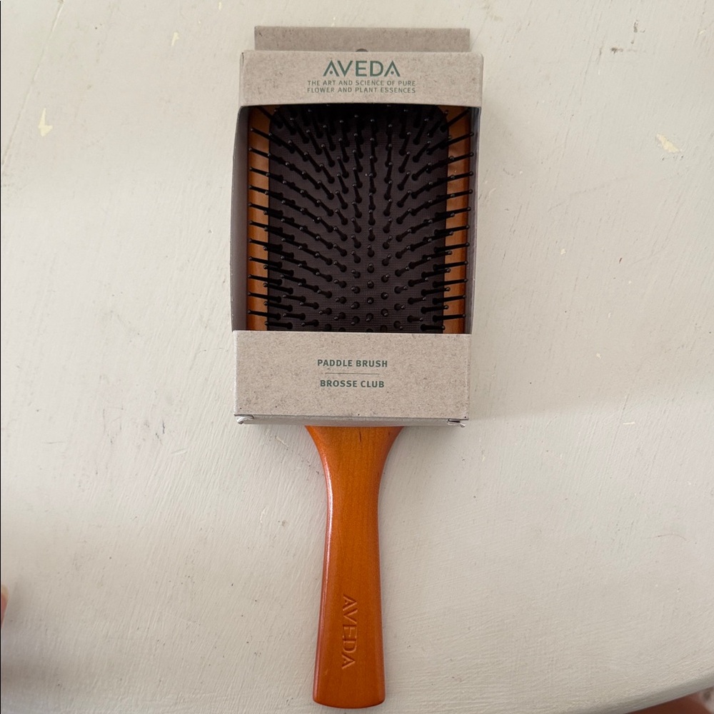 AVEDA Paddle Brush with Warm Brown Wooden Handle and Black Bristles BRAND NEW